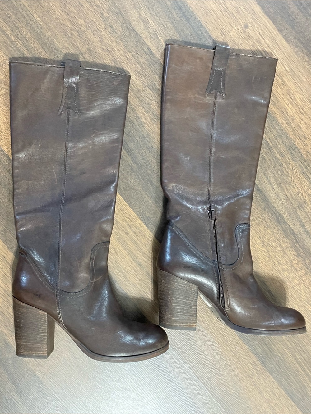 Italian Made Steven Madden Brown Tall Block Heels Boots Size 9 - Picture 5 of 16